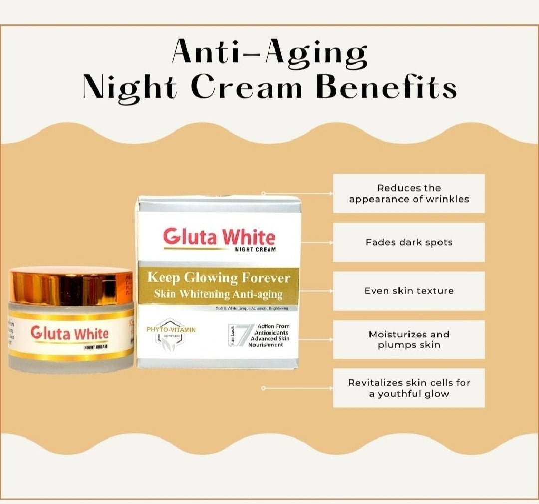 Gluta White Night Cream 50ml – Extreme Strong Whitening & Anti-Aging Glutathione Cream