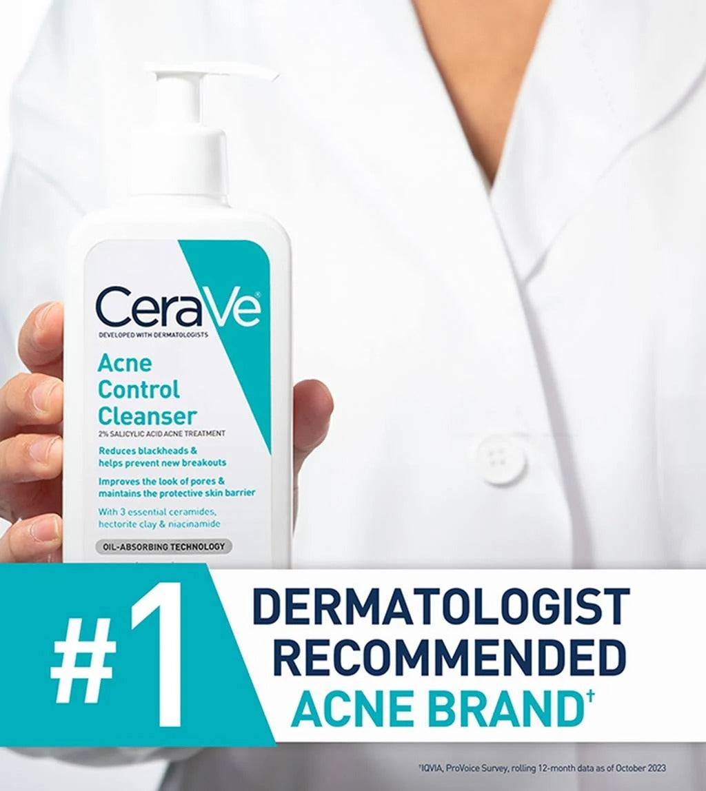 CeraVe Acne Control Cleanser – 2% Salicylic Acid Gel-to-Foam Face Wash for Oily & Acne-Prone Skin (Imported)