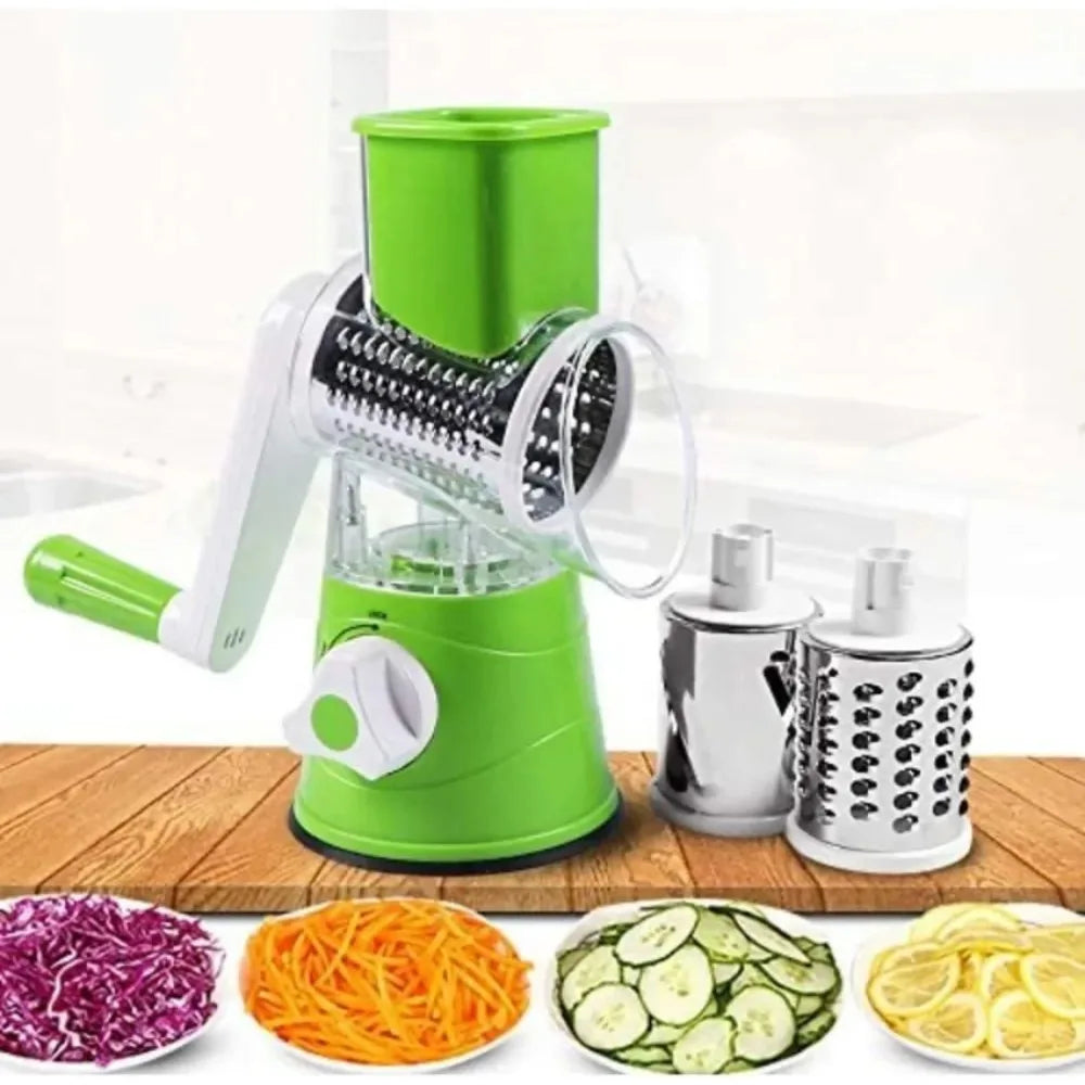 Manual 3‑in‑1 Vegetable Cutter & Drum Grater – Multifunctional Slicer