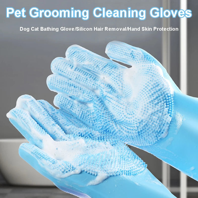 Pet Grooming Gloves – Dog & Cat Bathing Hair Removal Silicone Gloves