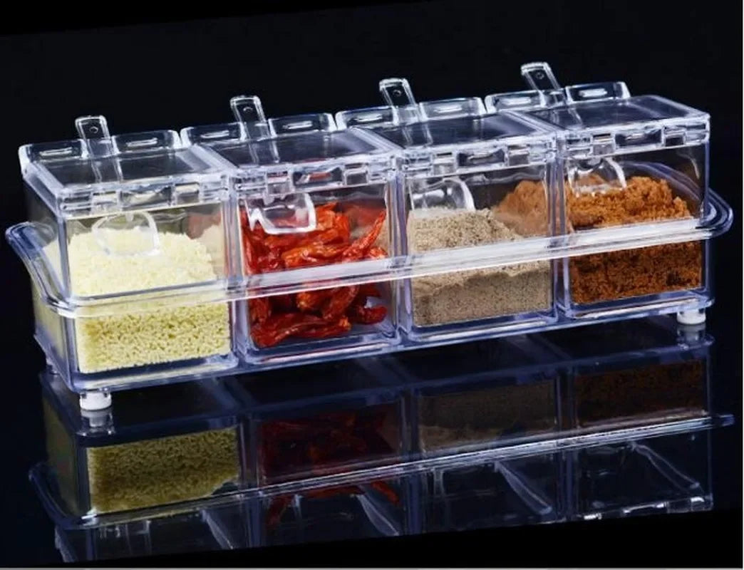 Crystal Seasoning Box – 4 Compartments Spice Storage Container Set