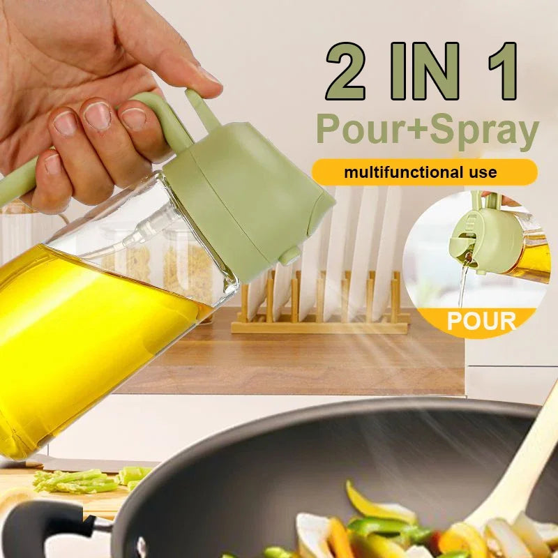 2-in-1 Oil Sprayer Bottle 470ML Kitchen Tool for Cooking BBQ