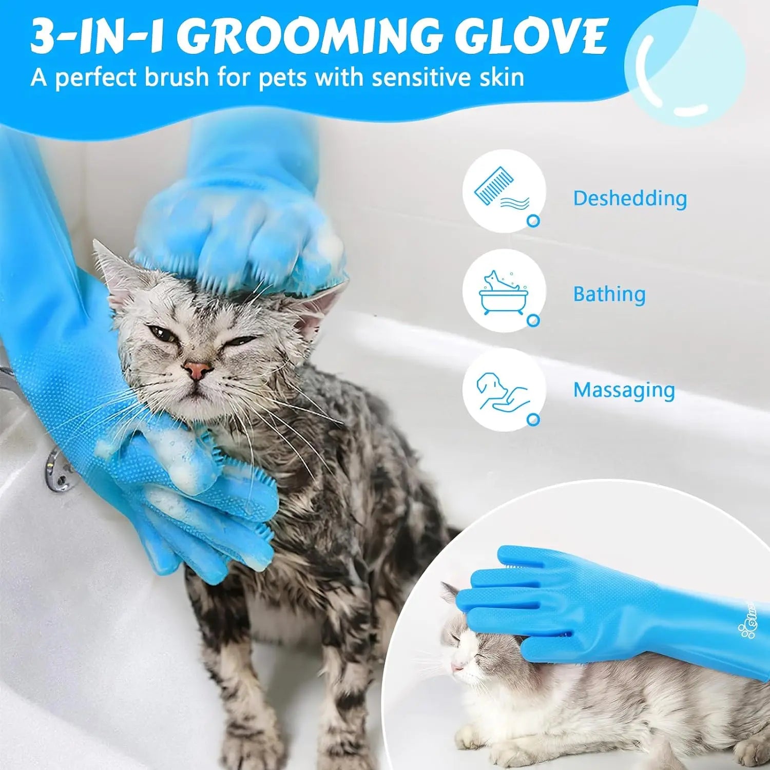 Pet Grooming Gloves – Dog & Cat Bathing Hair Removal Silicone Gloves