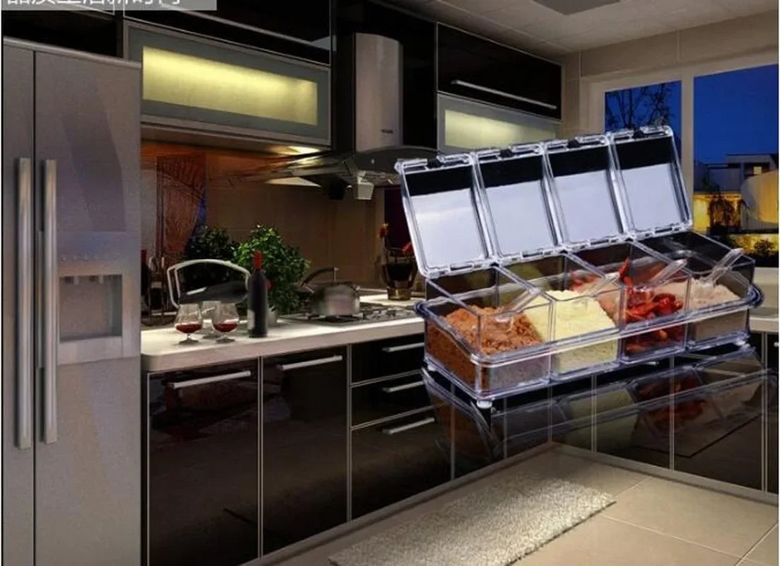 Crystal Seasoning Box – 4 Compartments Spice Storage Container Set