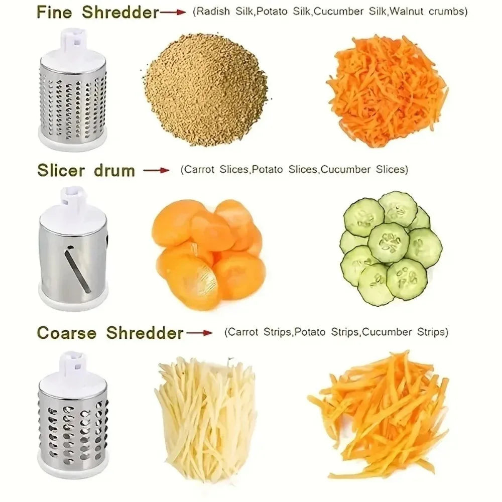 Manual 3‑in‑1 Vegetable Cutter & Drum Grater – Multifunctional Slicer