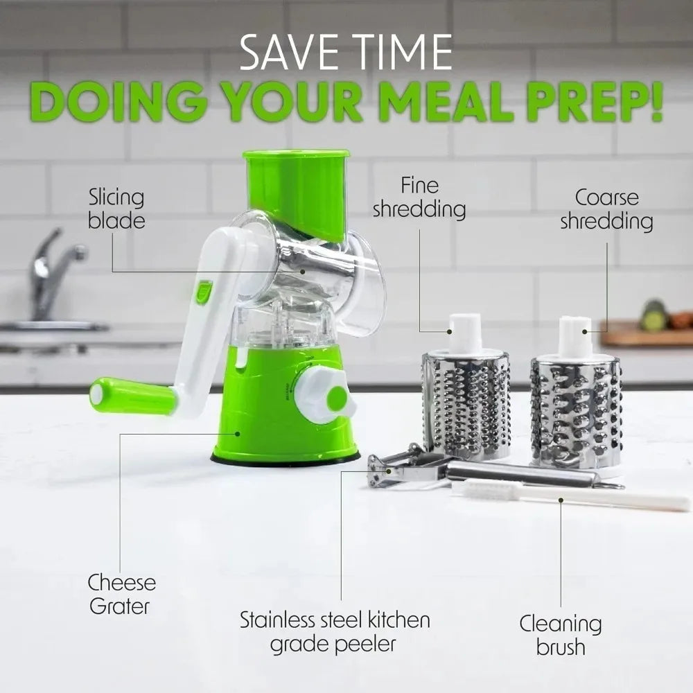 Manual 3‑in‑1 Vegetable Cutter & Drum Grater – Multifunctional Slicer