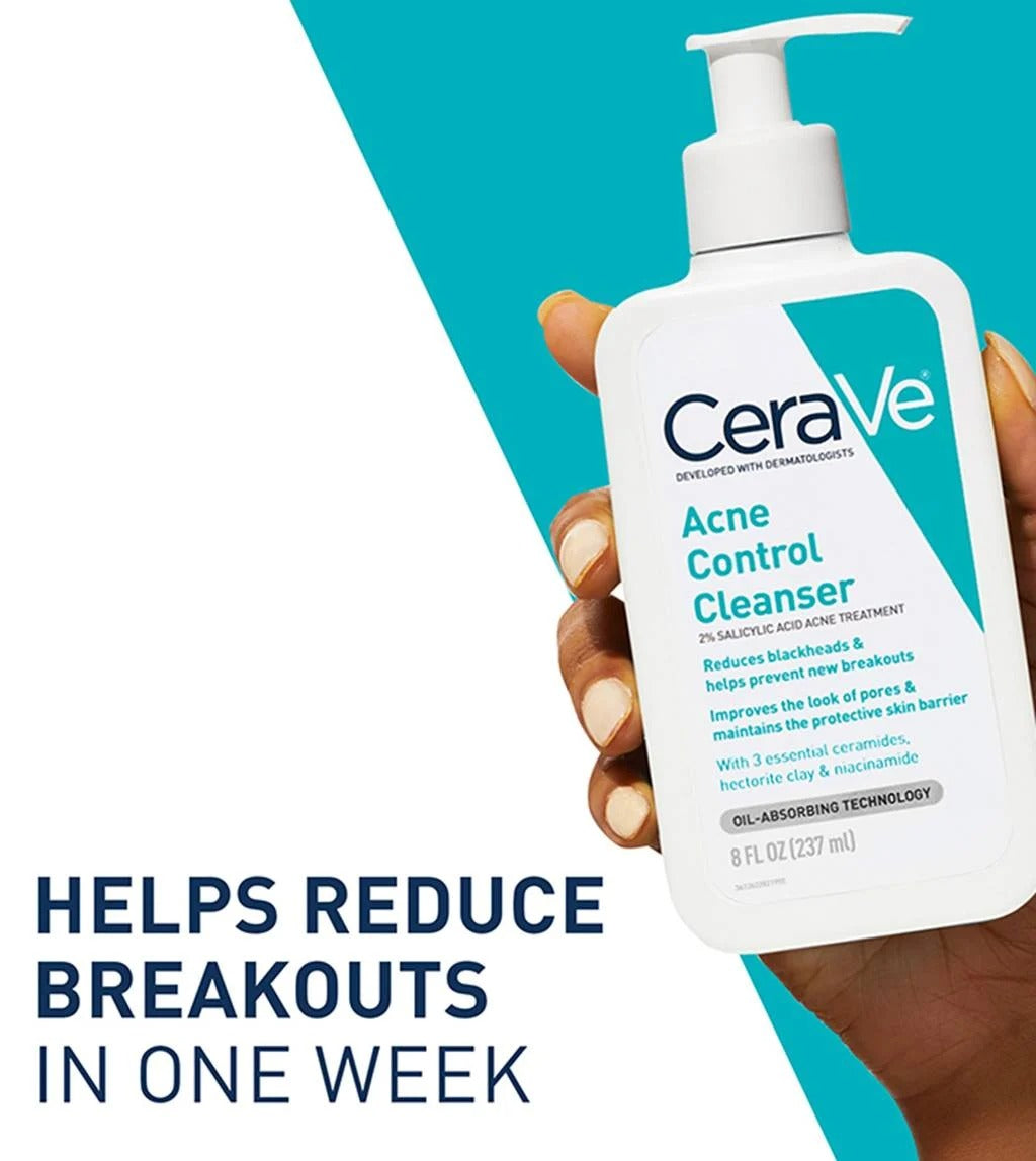 CeraVe Acne Control Cleanser – 2% Salicylic Acid Gel-to-Foam Face Wash for Oily & Acne-Prone Skin (Imported)