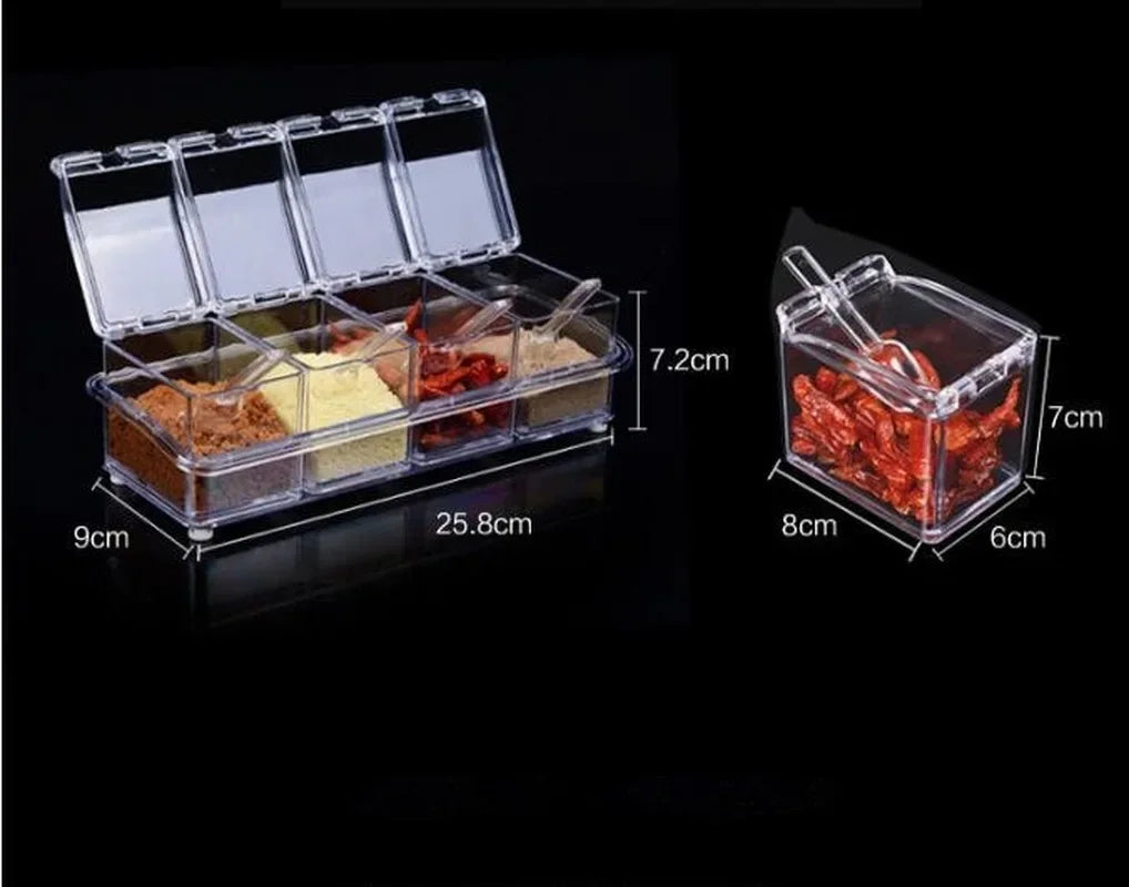Crystal Seasoning Box – 4 Compartments Spice Storage Container Set