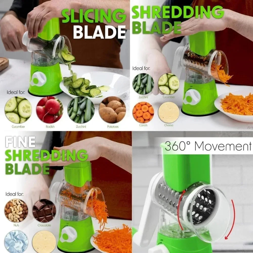 Manual 3‑in‑1 Vegetable Cutter & Drum Grater – Multifunctional Slicer